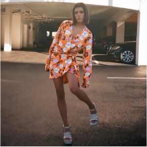 Zara Floral Wrap Midi Dress - Red, Purple, White